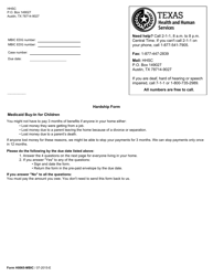 Form H0065-MBIC Hardship Form (Medicaid Buy-In for Children) - Texas