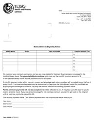 Form H0054 Medicaid Buy-In Eligibility Notice - Texas