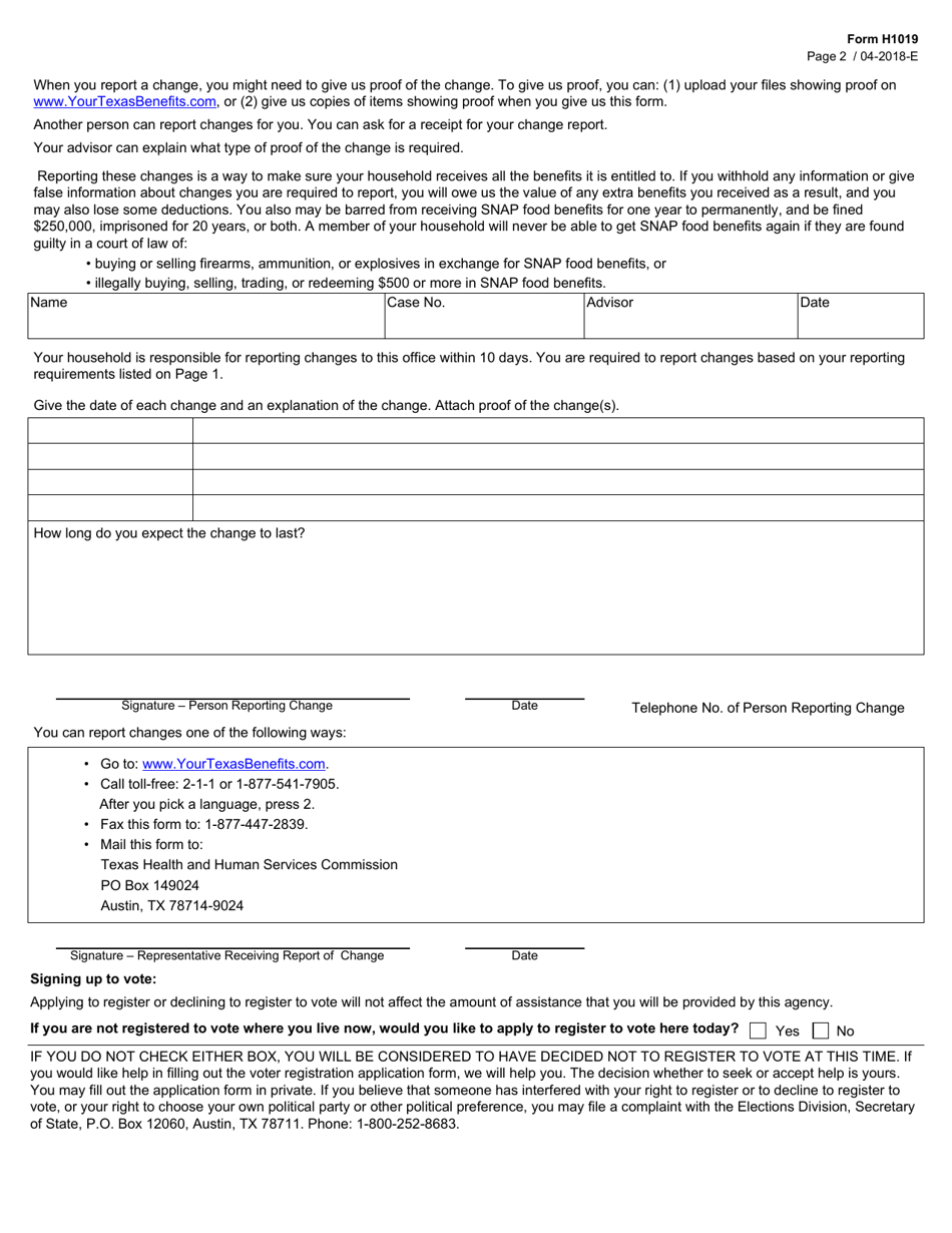 Form H1019 - Fill Out, Sign Online and Download Fillable PDF, Texas ...