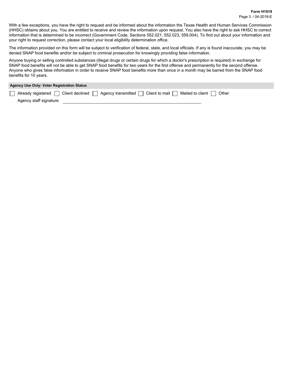 Form H1019 Report of Change - Texas, Page 3