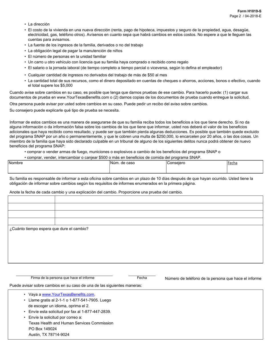 Formulario H1019-S Informe De Cambio - Texas (Spanish), Page 2