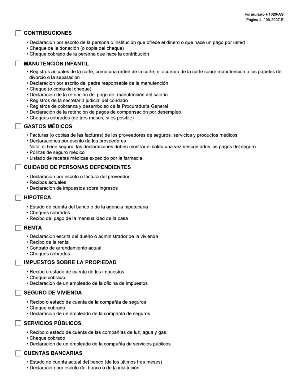 Formulario H1020-AS Comprobantes - Texas (Spanish), Page 4