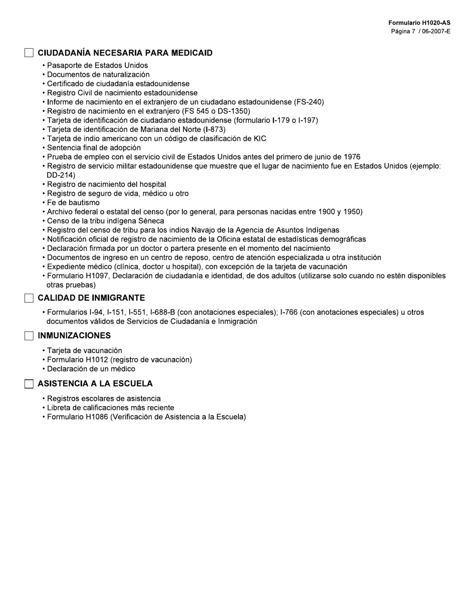 Formulario H1020-AS Comprobantes - Texas (Spanish), Page 7