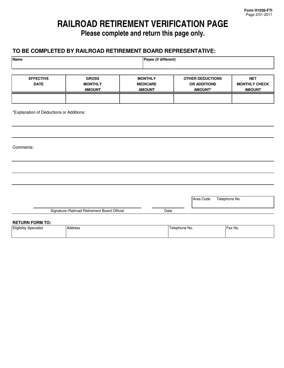 Form H1026-FTI Verification of Railroad Retirement Benefits - Texas, Page 2