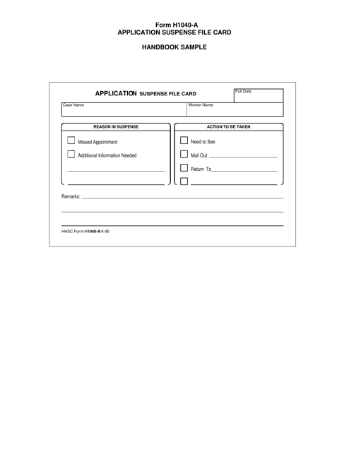 HHSC Form H1040-A  Printable Pdf