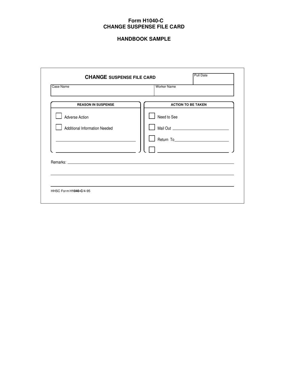 Form H1040-C Change Suspense File Card - Texas, Page 1