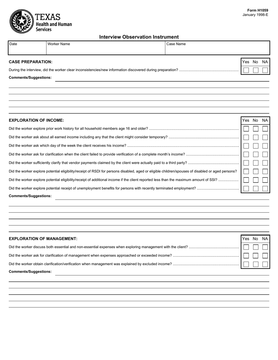 Form H1059 - Fill Out, Sign Online and Download Fillable PDF, Texas ...