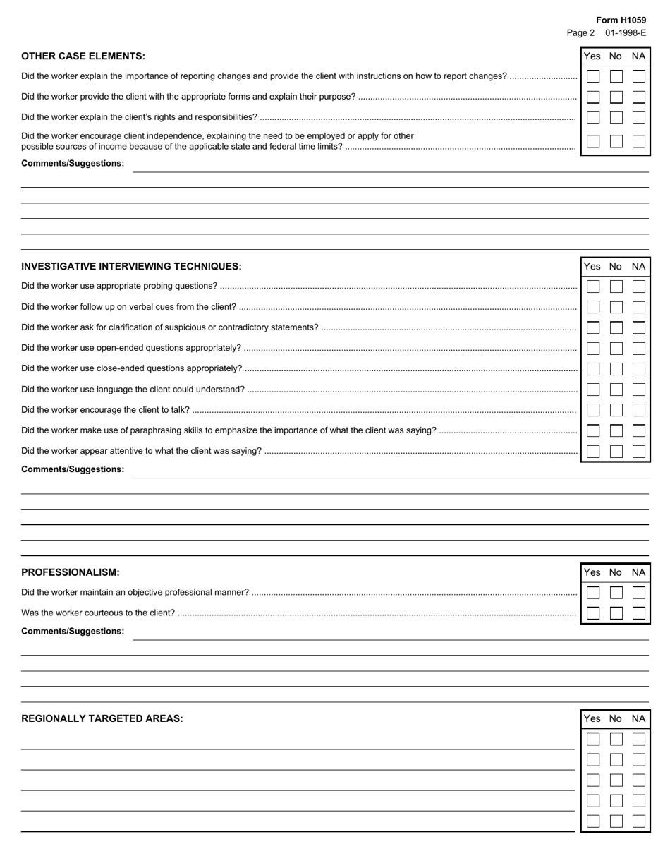 Form H1059 Interview Observation Instrument - Texas, Page 2