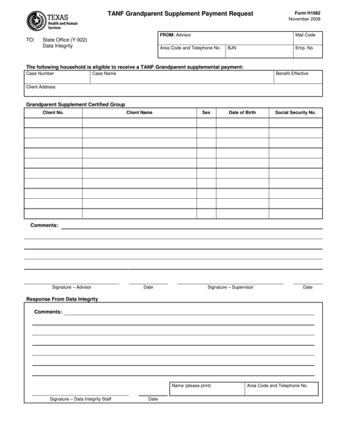 Form H1082 TANF Grandparent Supplement Payment Request - Texas