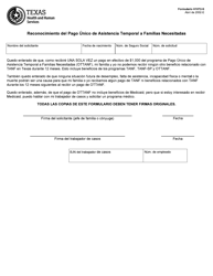 Document preview: Formulario H1072-S Reconocimiento Del Pago Unico De Asistencia Temporal a Familias Necesitadas - Texas (Spanish)