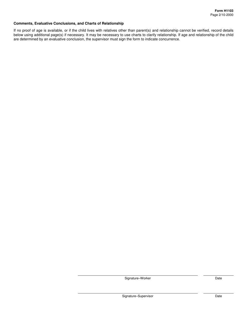 Form H1103 Verification of TANF Eligibility - Texas, Page 2