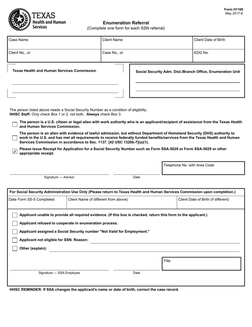 Form H1106  Printable Pdf