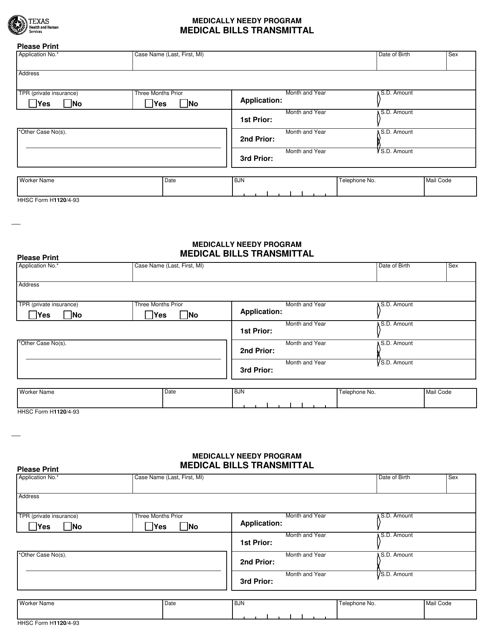 form h1120 download printable pdf or fill online medical bills transmittal insurance information texas english spanish templateroller