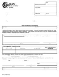 Form H1135 Child Care Expense Verification - Texas (English/Spanish)