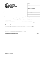 Document preview: Formulario H1137-S Confirmacion De Visita Al Consultorio Permiso Para Faltar Al Trabajo O a La Escuela - Texas (Spanish)