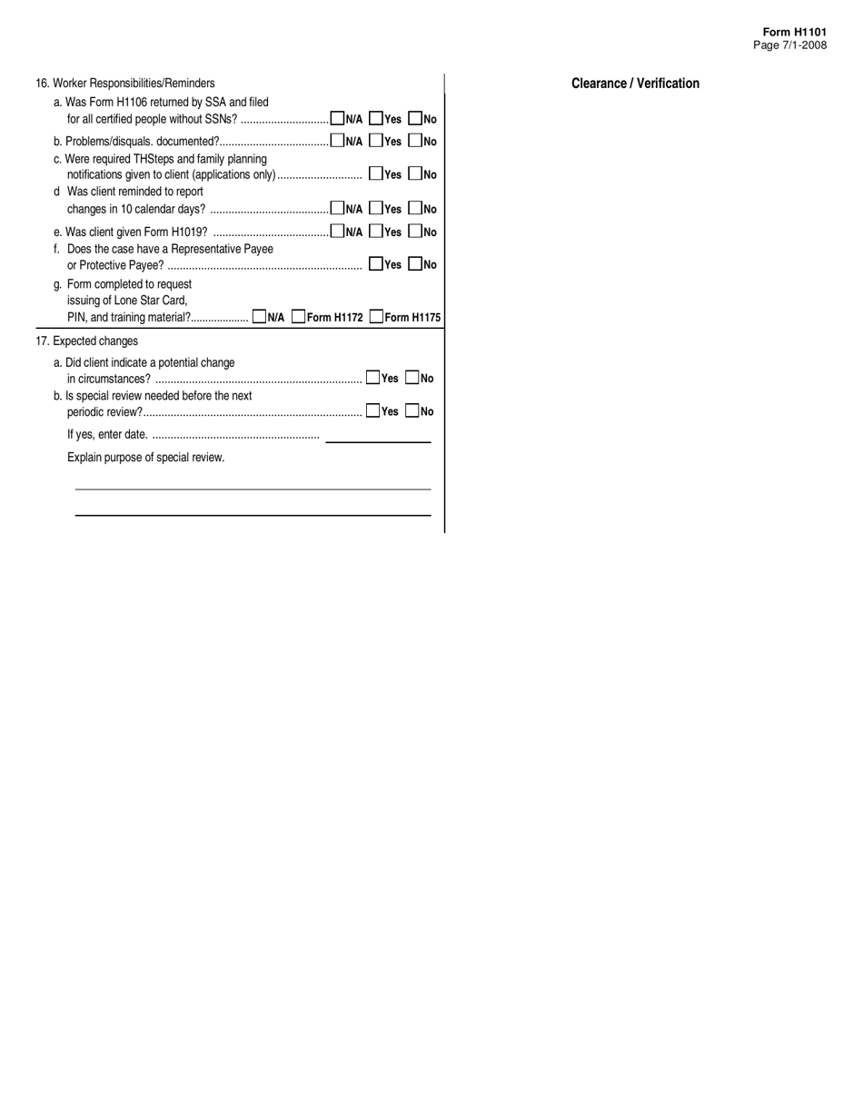 Form H1101 TANF Worksheet - Texas, Page 7