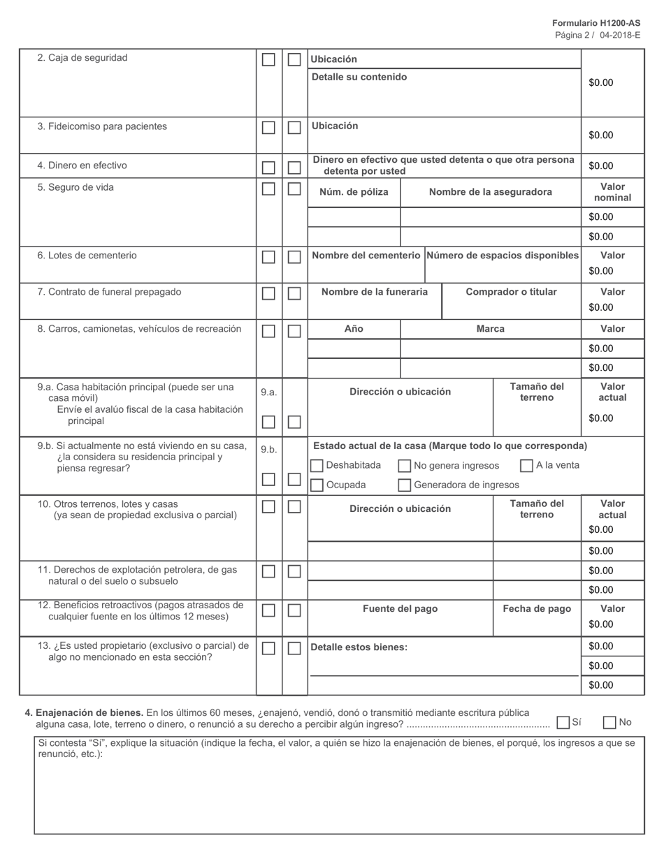 Formulario H1200-AS Recertificacion De La Ayuda Exclusivamente Para Atencion Medica (Mao) - Texas (Spanish), Page 2