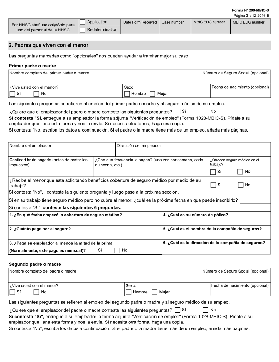 Formulario H1200-MBIC-S Solicitud De Beneficios: Medicaid Buy-In Para Ninos - Texas (Spanish), Page 3