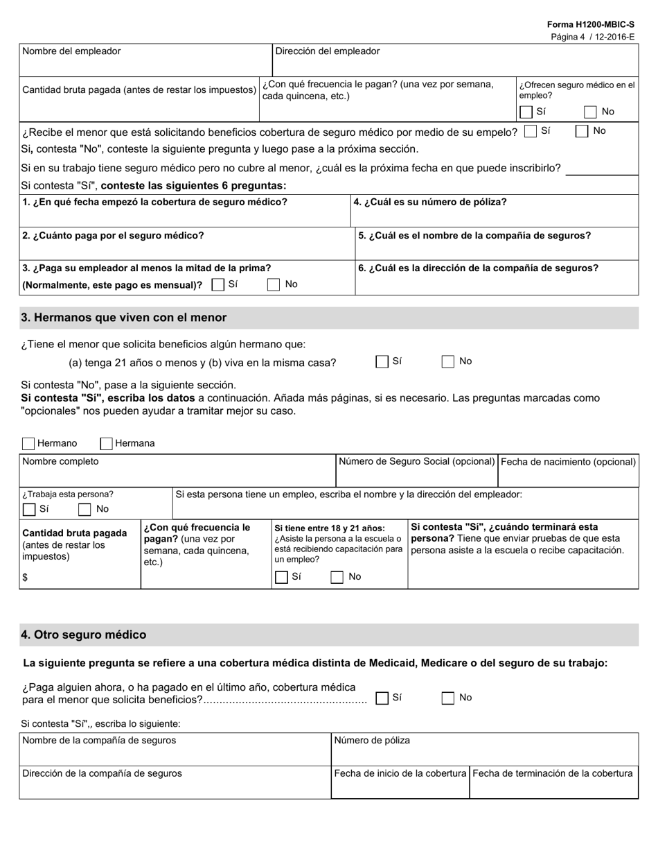 Formulario H1200-MBIC-S Solicitud De Beneficios: Medicaid Buy-In Para Ninos - Texas (Spanish), Page 4