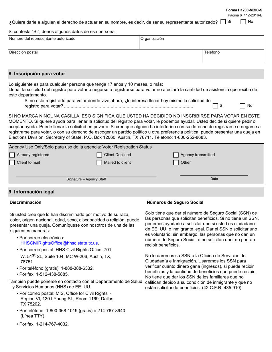 Formulario H1200-MBIC-S Solicitud De Beneficios: Medicaid Buy-In Para Ninos - Texas (Spanish), Page 6
