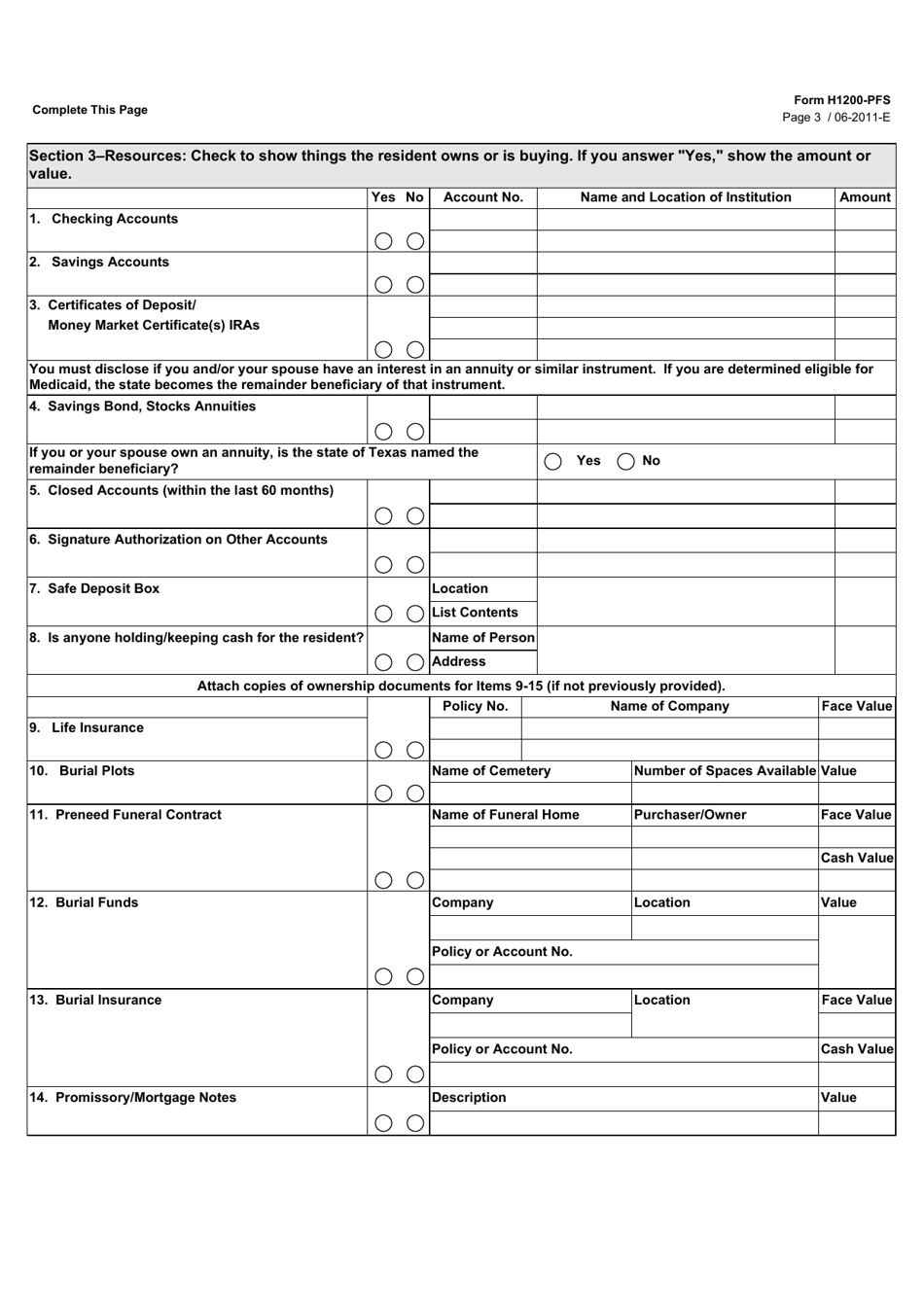 Form H1200PFS Fill Out, Sign Online and Download Fillable PDF, Texas