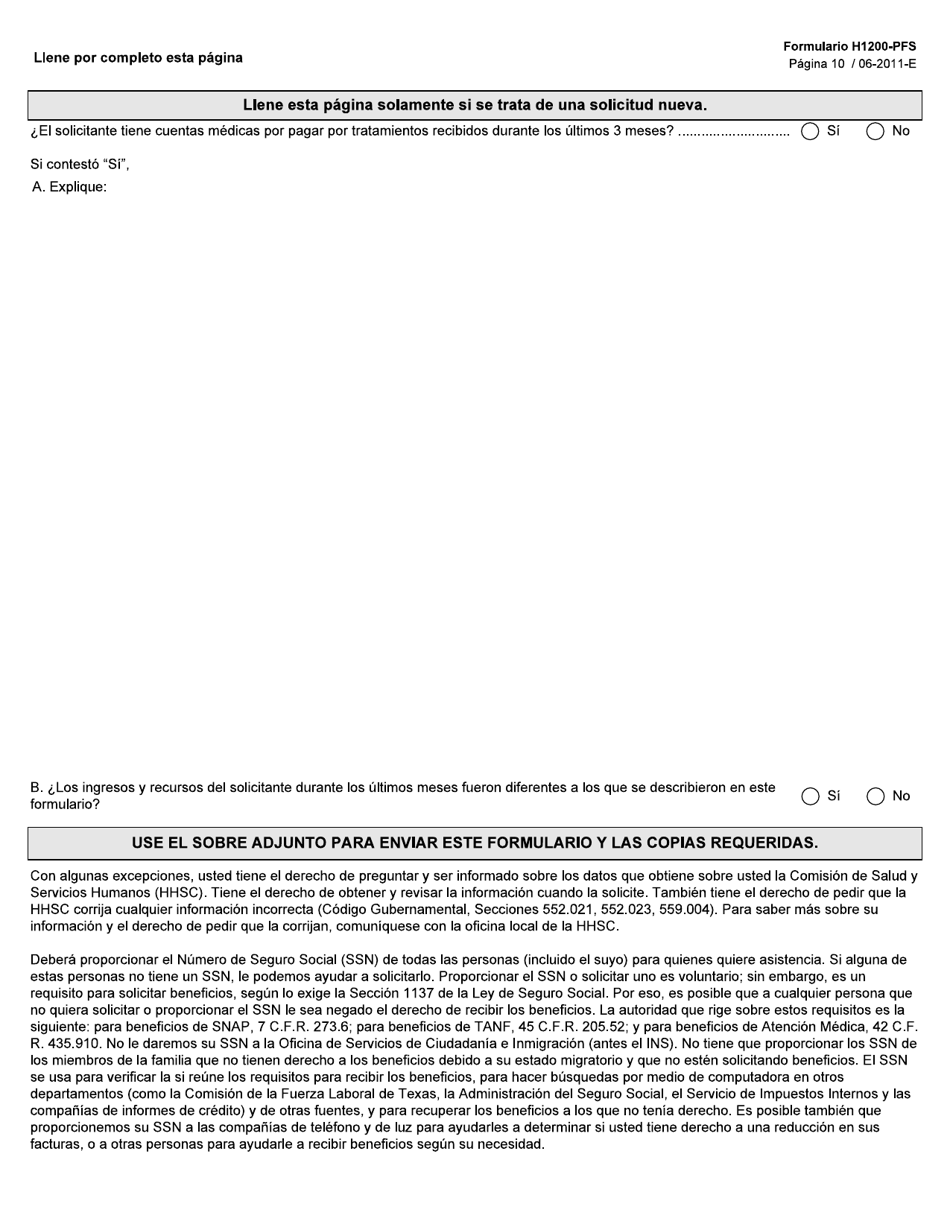 Formulario H1200-PFS-S Solicitud De Asistencia De Medicaid (Para Residentes De Centros Estatales) Declaracion De Bienes Y Financiera - Texas (Spanish), Page 10