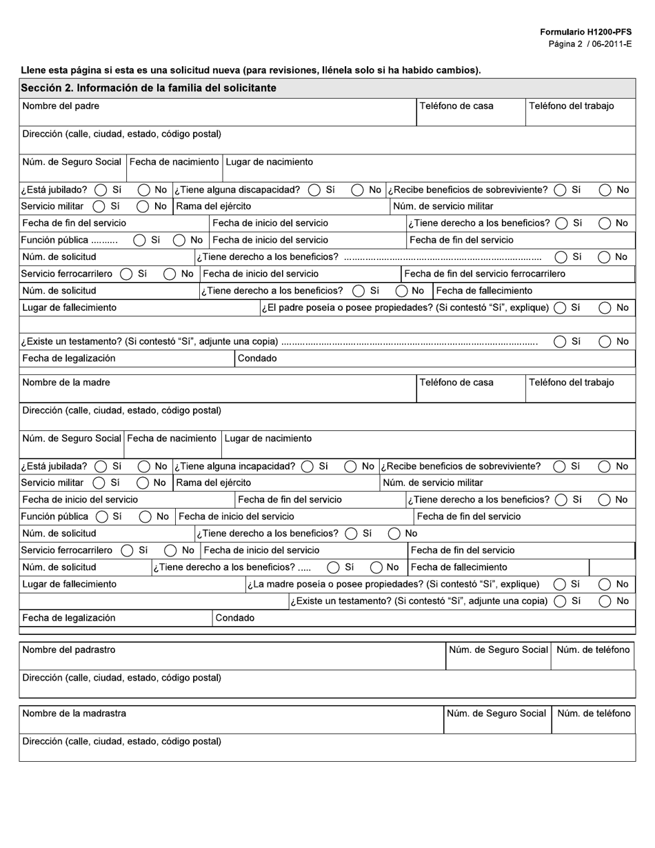 Formulario H1200-PFS-S Solicitud De Asistencia De Medicaid (Para Residentes De Centros Estatales) Declaracion De Bienes Y Financiera - Texas (Spanish), Page 2