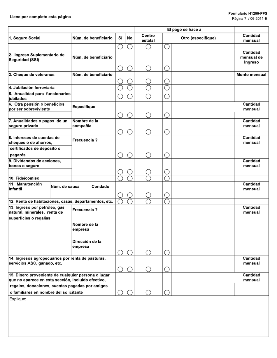 Formulario H1200-PFS-S Solicitud De Asistencia De Medicaid (Para Residentes De Centros Estatales) Declaracion De Bienes Y Financiera - Texas (Spanish), Page 7