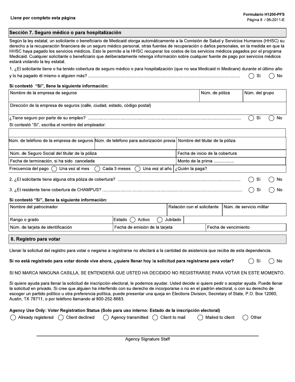 Formulario H1200-PFS-S Solicitud De Asistencia De Medicaid (Para Residentes De Centros Estatales) Declaracion De Bienes Y Financiera - Texas (Spanish), Page 8
