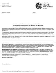 Document preview: Formulario H1200-MSP-DS Aviso Sobre El Programa De Ahorros De Medicare - Texas (Spanish)
