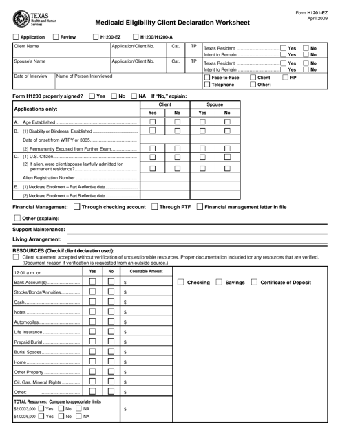 Form H1201-EZ - Fill Out, Sign Online and Download Printable PDF, Texas ...