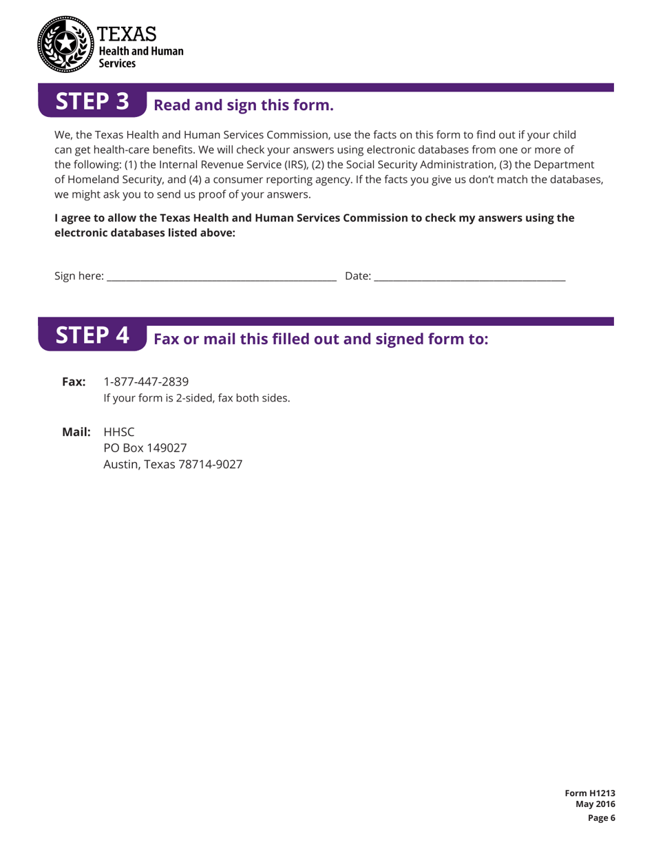 Form H1213 Childrens Health-Care Benefits: More Facts Needed From the Parent Who Has Custody - Texas, Page 6