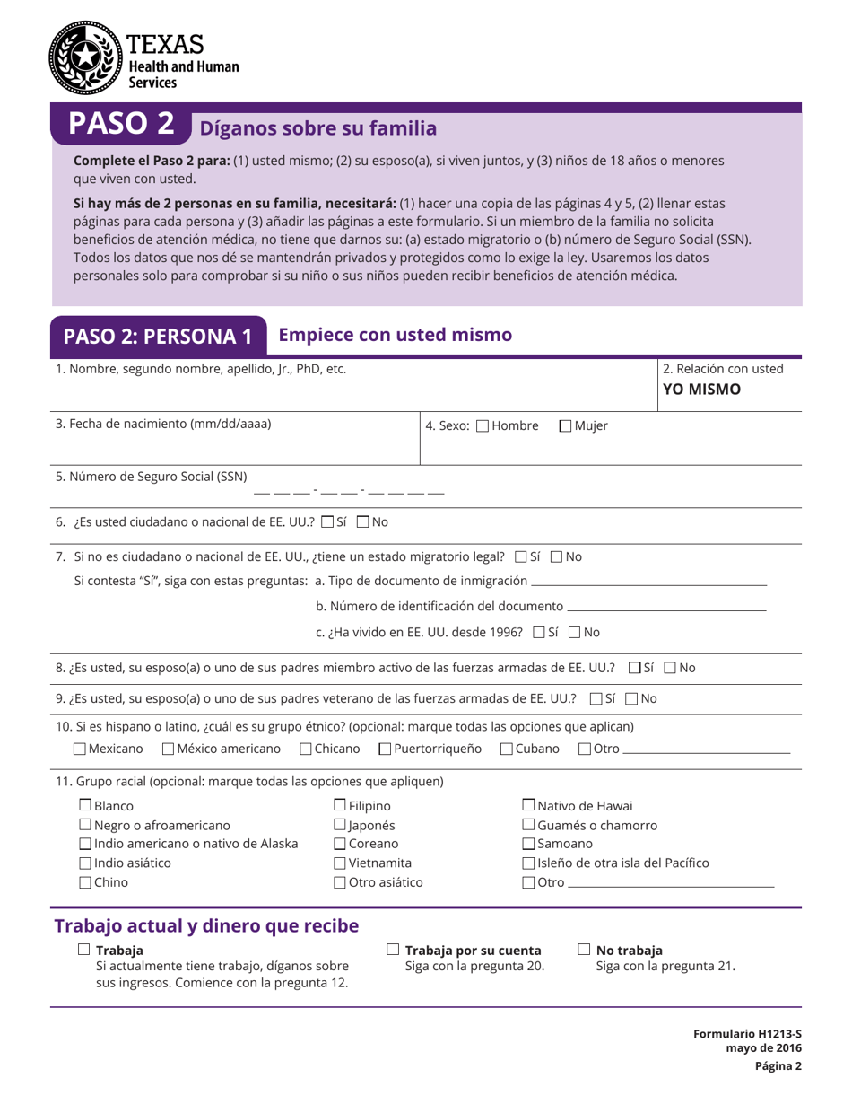Formulario H1213-S Beneficios De Atencion Medica Para Ninos: Se Requieren Mas Datos Del Padre Que Tiene La Custodia - Texas (Spanish), Page 2