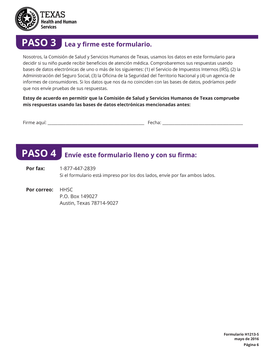 Formulario H1213-S Beneficios De Atencion Medica Para Ninos: Se Requieren Mas Datos Del Padre Que Tiene La Custodia - Texas (Spanish), Page 6