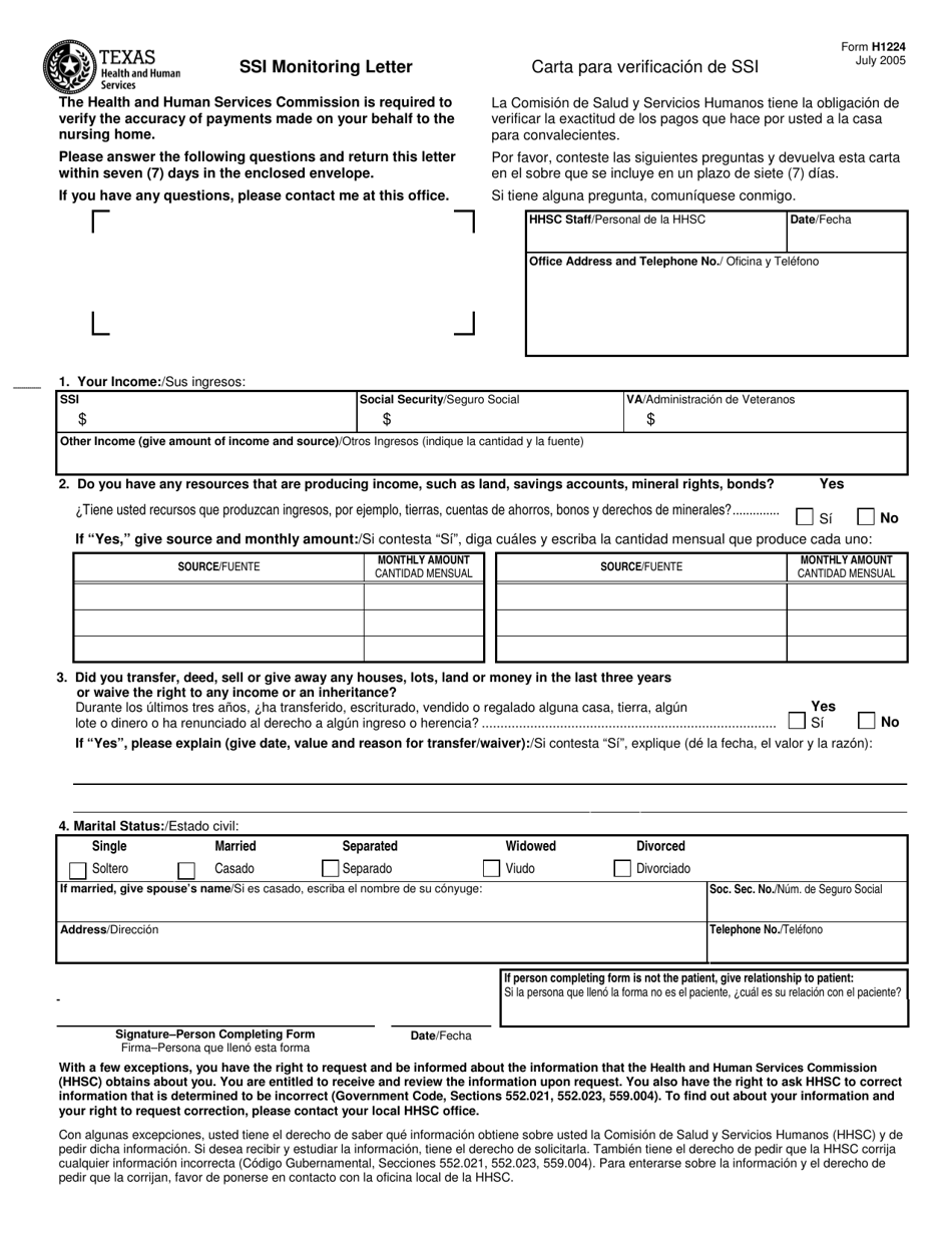 Form H1224 - Fill Out, Sign Online and Download Printable PDF, Texas ...