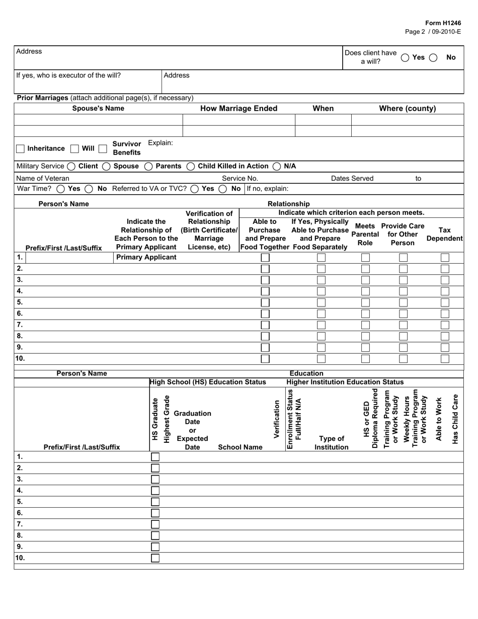Form H1246 Medicaid Eligibility Interview Guide - Texas, Page 2