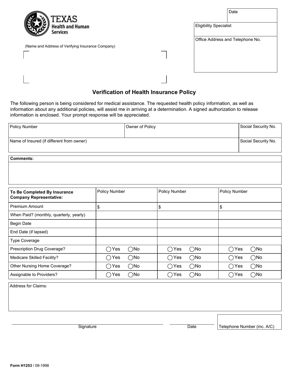 Form H1253 Fill Out, Sign Online and Download Fillable PDF, Texas
