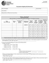 Form H1265 Presumptive Eligibility (Pe) Worksheet - Texas