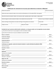 Formulario H1274-S Notificacion De Valoracion De Recursos Para Determinar El Derecho a Medicaid - Texas (Spanish)