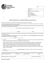 Document preview: Form H1551 Treatment Verification Form - Medicaid for Breast and Cervical Cancer - Texas