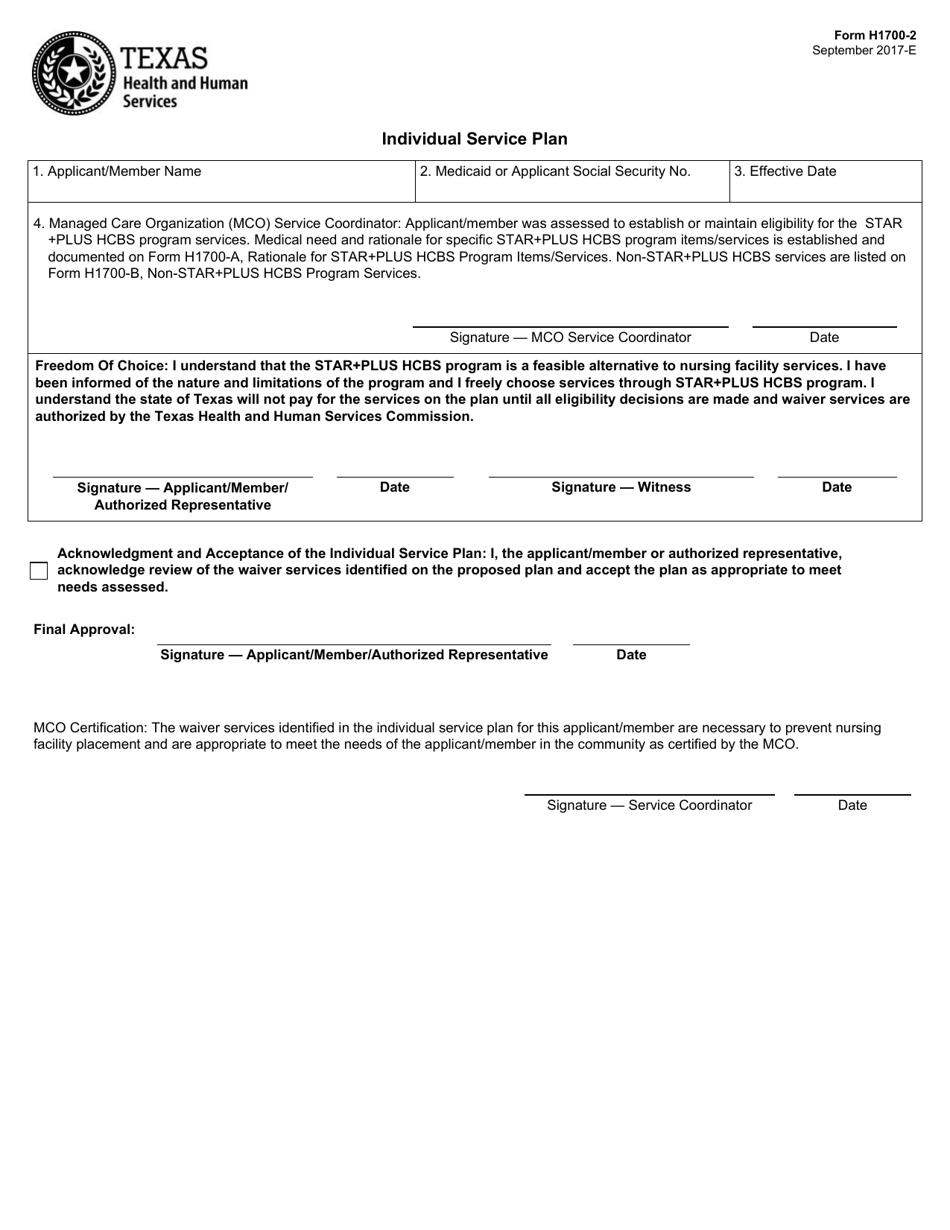 Form H1700-2 Individual Service Plan - Texas, Page 1