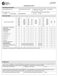 Document preview: Form H1700-3 Nursing Service Plan - Texas