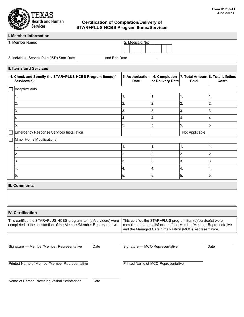 Form H1700-A1 - Fill Out, Sign Online and Download Fillable PDF, Texas ...