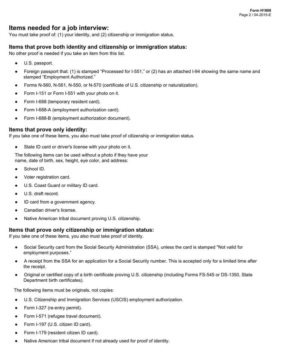 Form H1808 Fill Out, Sign Online and Download Fillable PDF, Texas