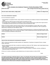 Document preview: Formulario H1802-S Retiro Voluntario De La Asistencia Temporal a Familias Necesitadas (TANF) - Texas (Spanish)