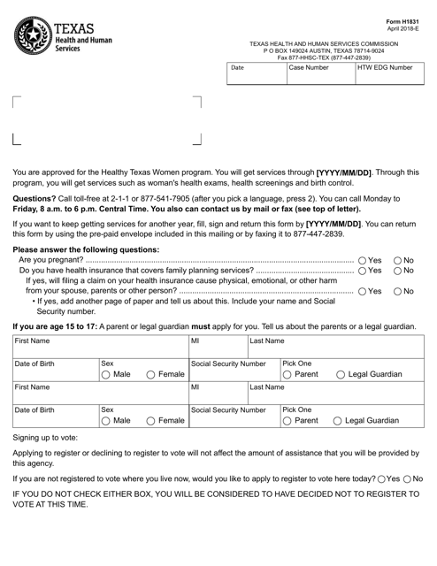 Form H1831  Printable Pdf