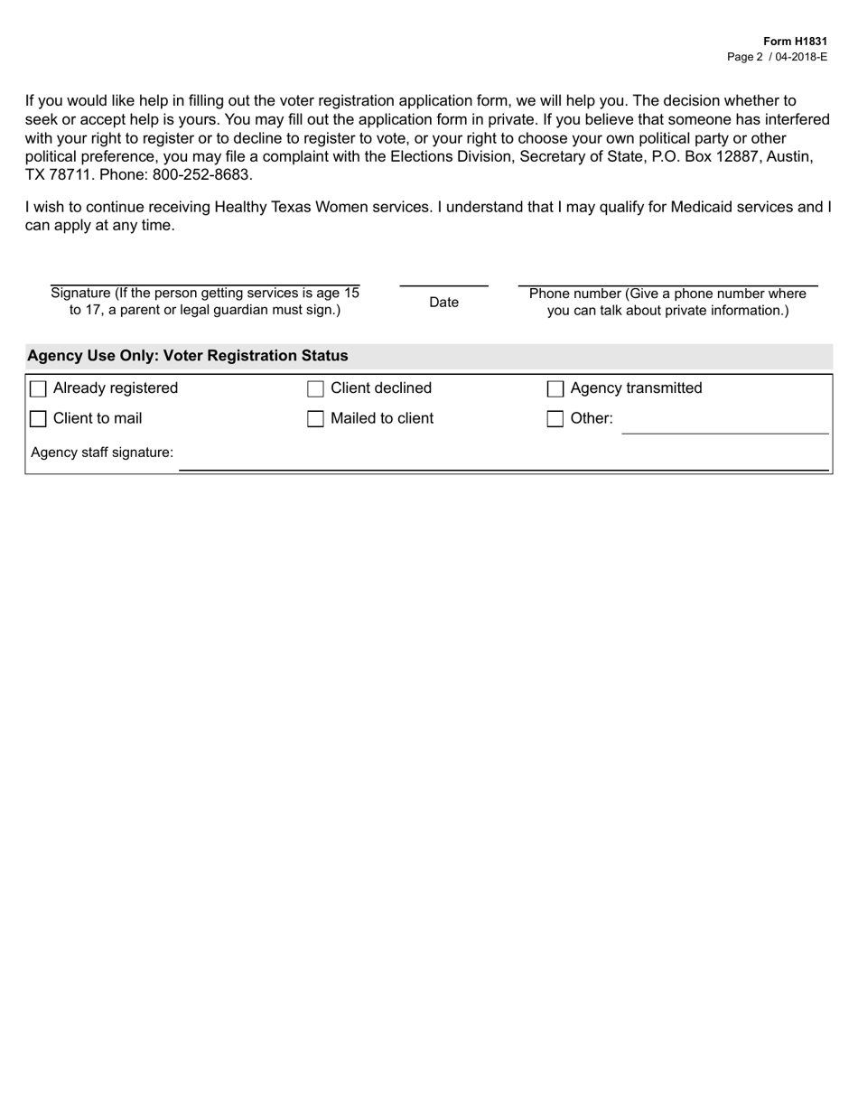 Form H1831 Adjunctive Eligibility Letter - Texas, Page 2
