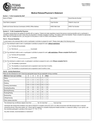 Document preview: Form H1836-A Medical Release/Physician's Statement - Texas