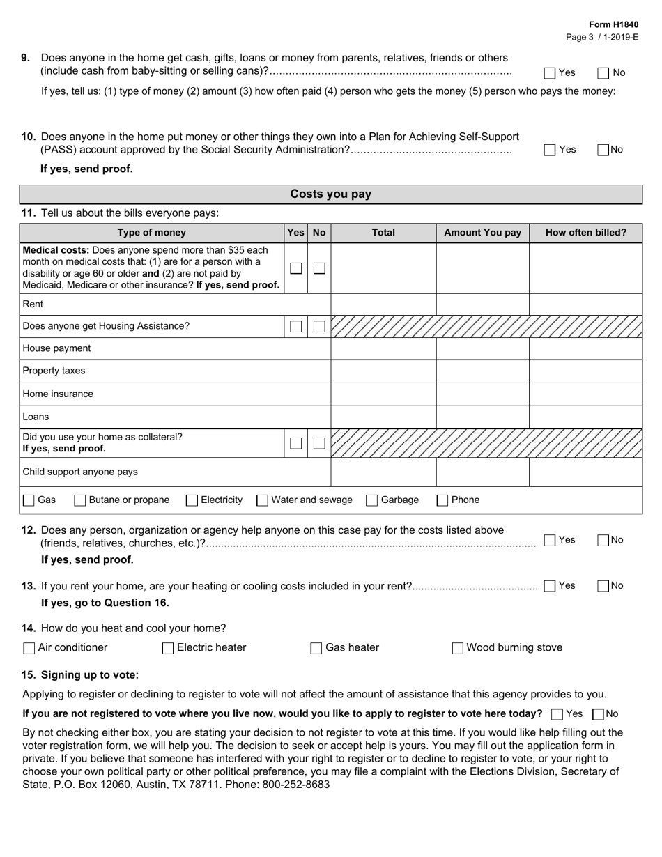 Form H1840 Snap Food Benefits Renewal Form - Texas, Page 3