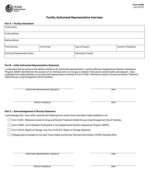 Form H1846 Facility Authorized Representative Interview - Texas